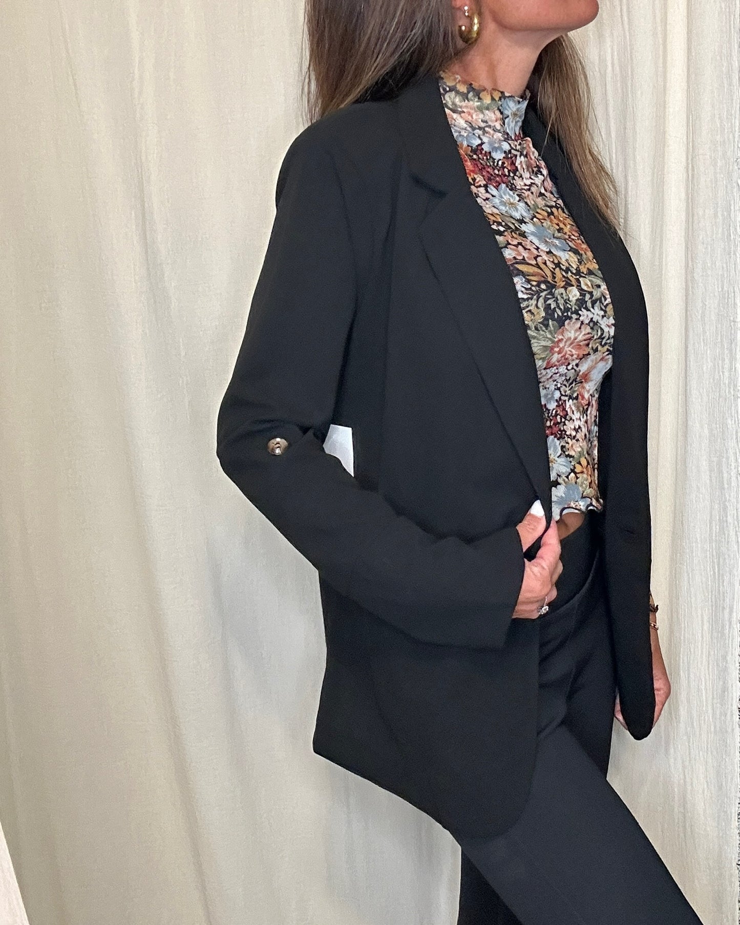 Blazer with Rolled Sleeves - Black