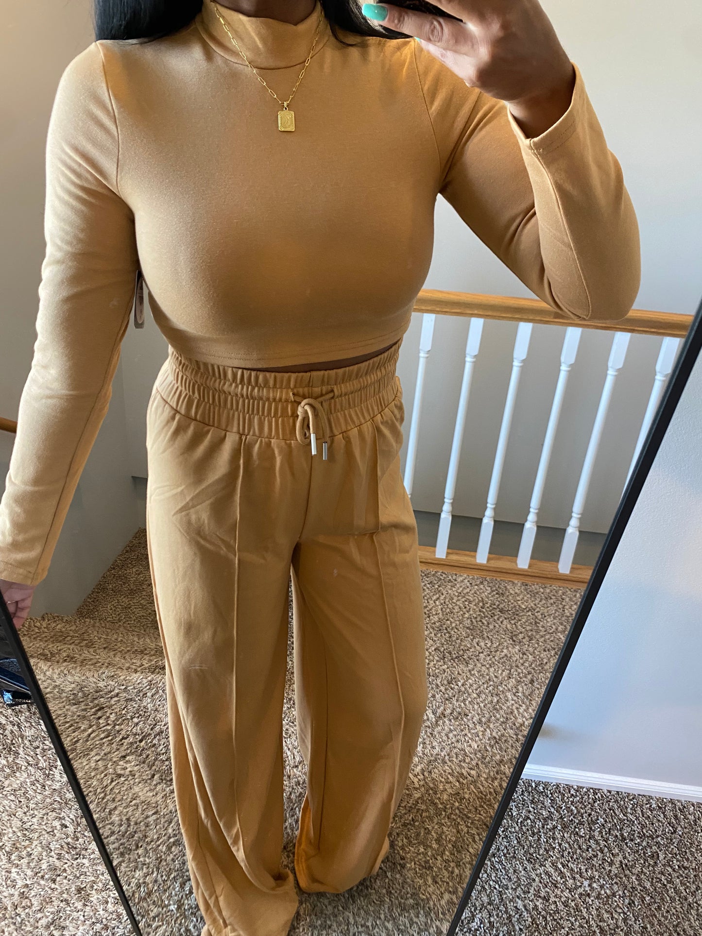 Cropped Top and Pants Set - Mocha