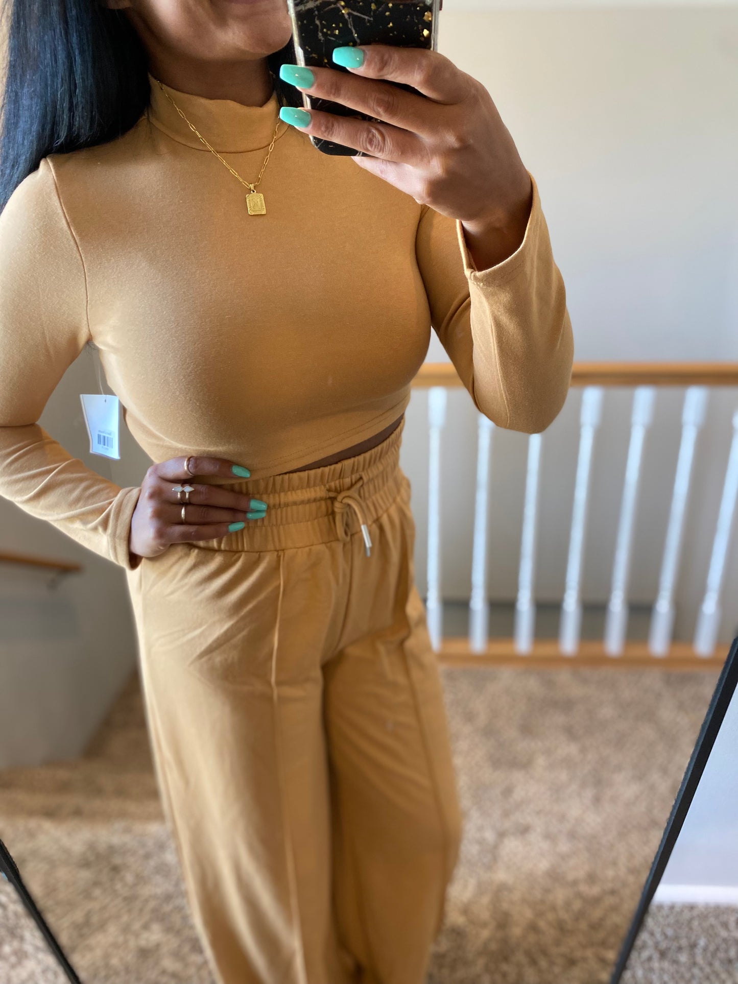 Cropped Top and Pants Set - Mocha