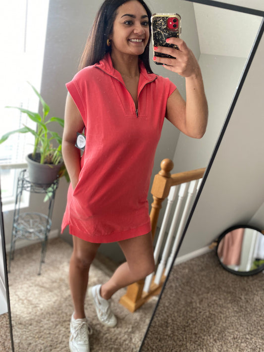 Quarter Zip Dress - Coral