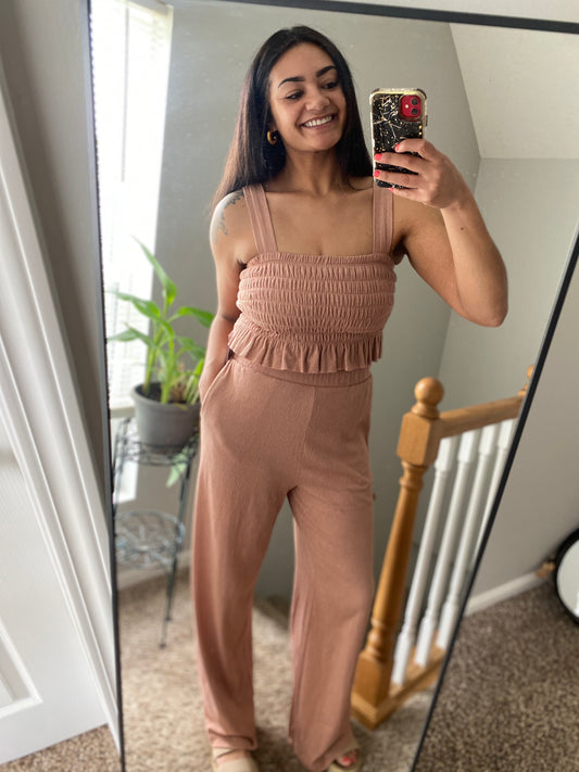 Crinkle Knit Top and Pants Set