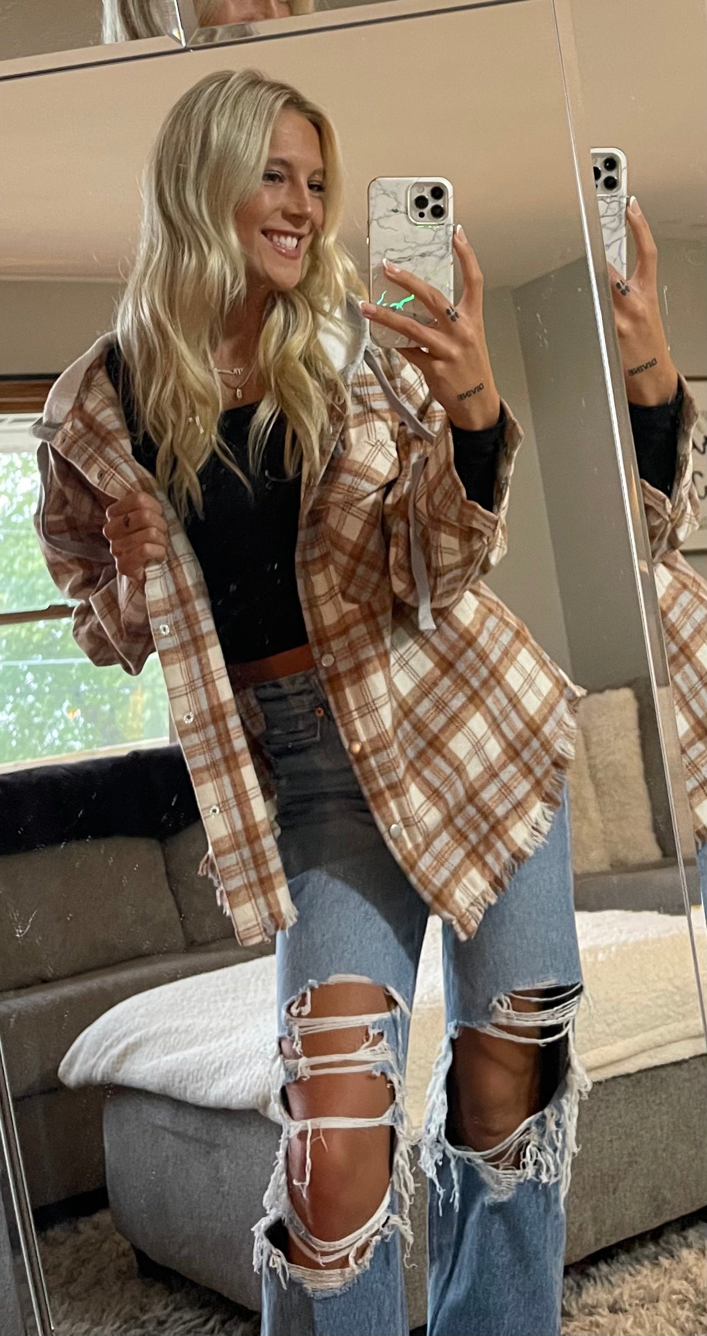 Flannel Shacket with Hood