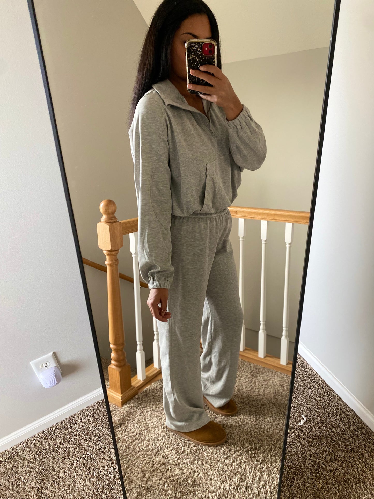 Sweatshirt and Stretch Pants Set - Heather Grey
