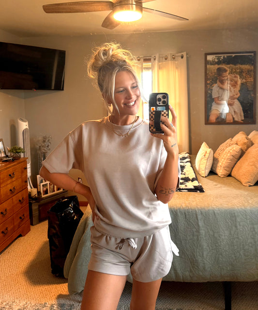 Modal Poly Top & Shorts Set - Taupe