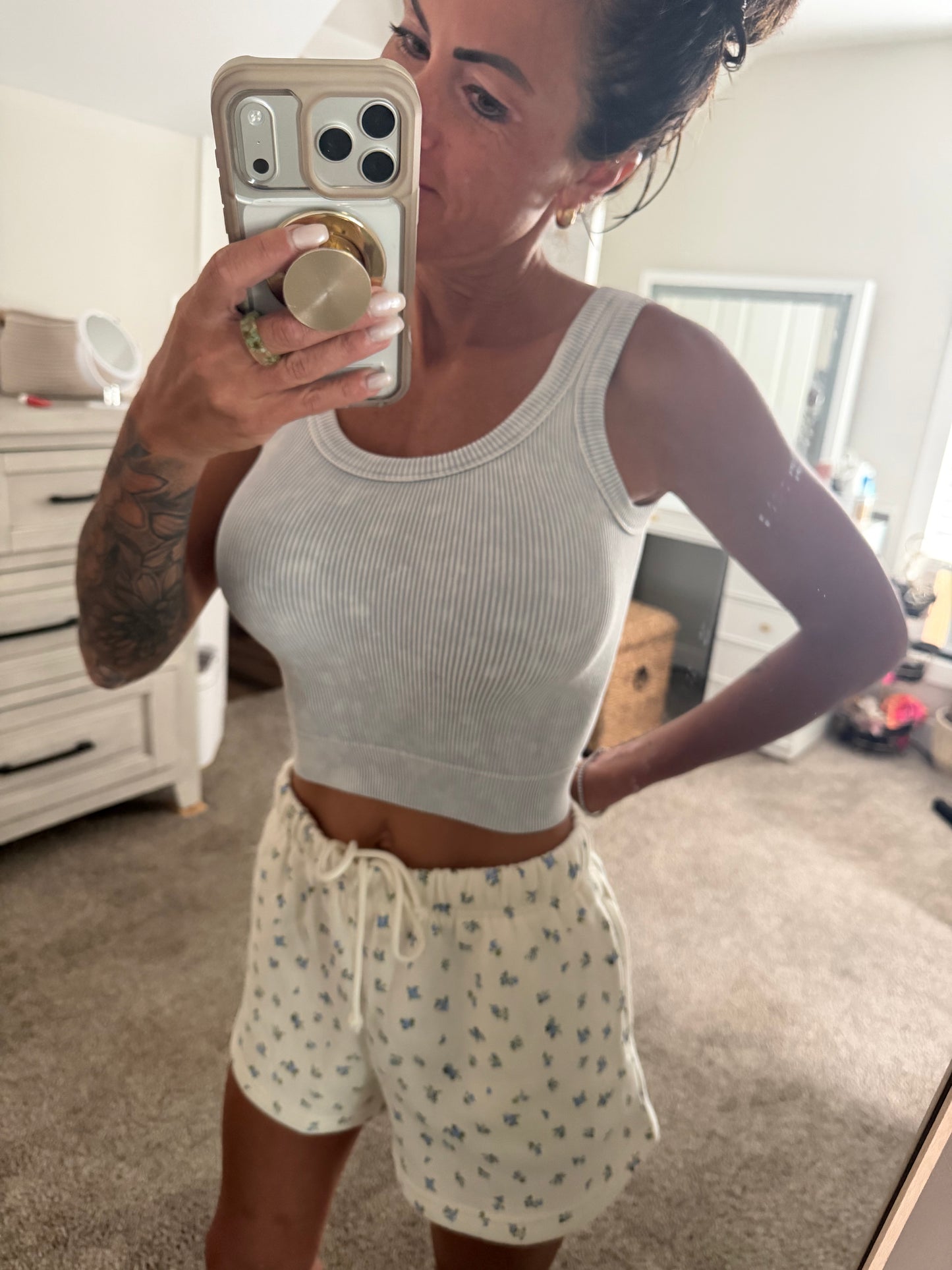 Floral Print Shorts - Blue
