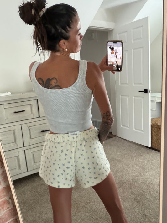 Floral Print Shorts - Blue