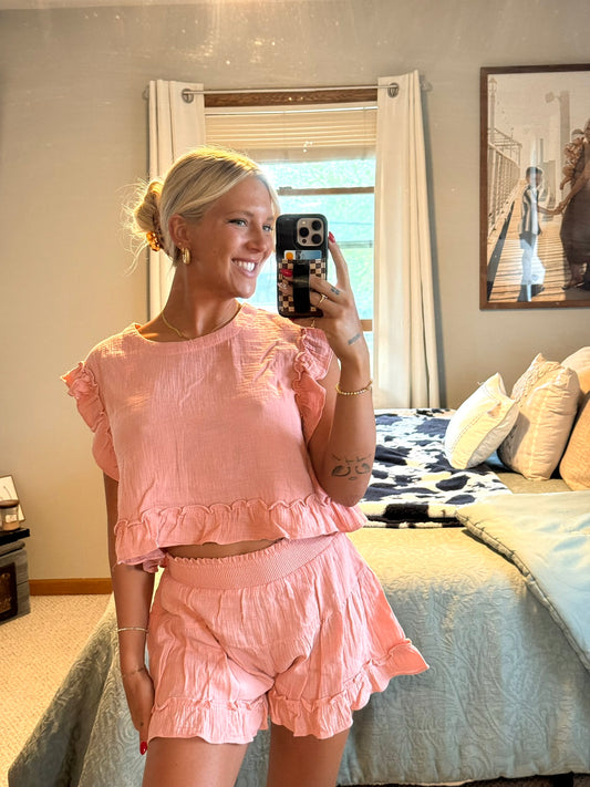 Ruffled Top and Shorts Set - Blush