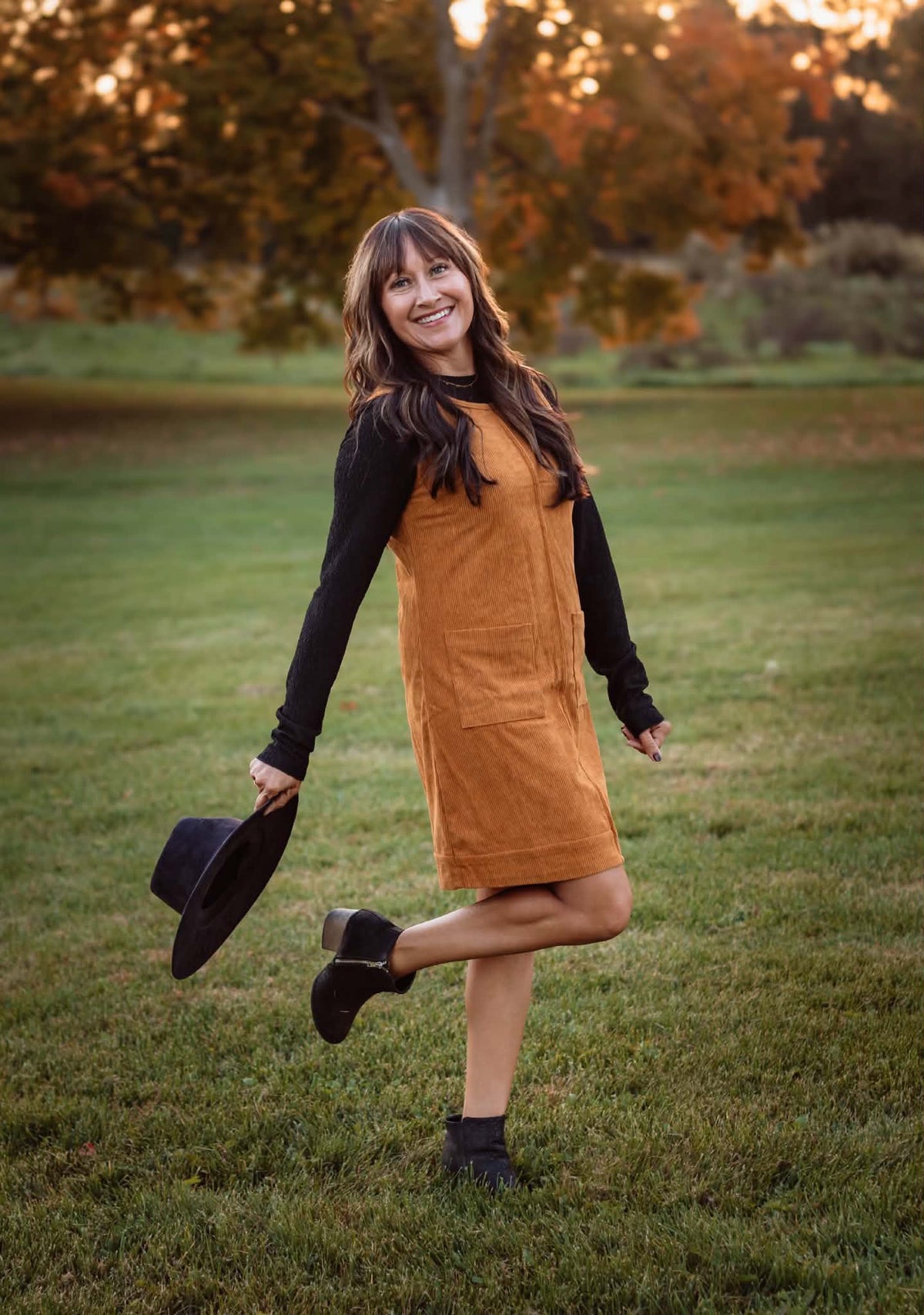 Corduroy Jumper Dress - Camel