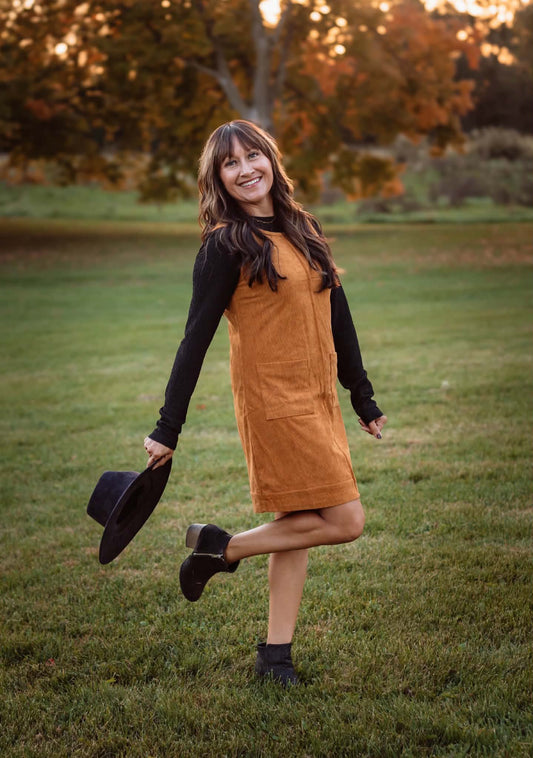 Corduroy Jumper Dress - Camel