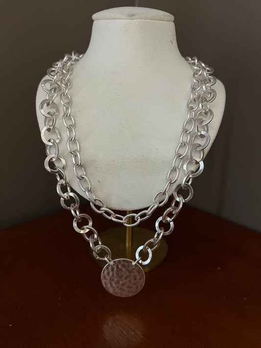 Necklace - 2 Piece Layered Chunky Chains with Coin