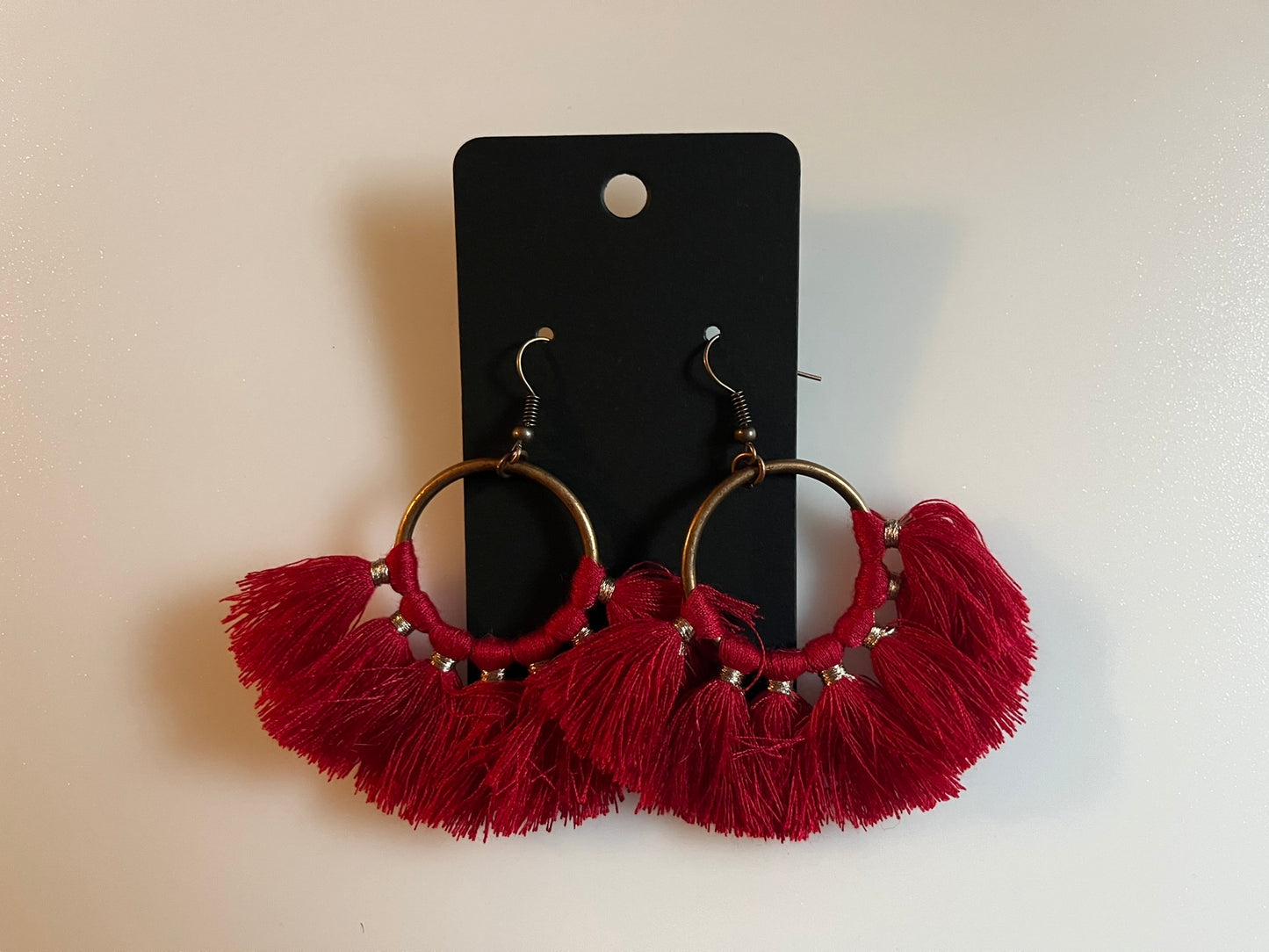 Earrings - Bronze Ring with Ruby Tassel