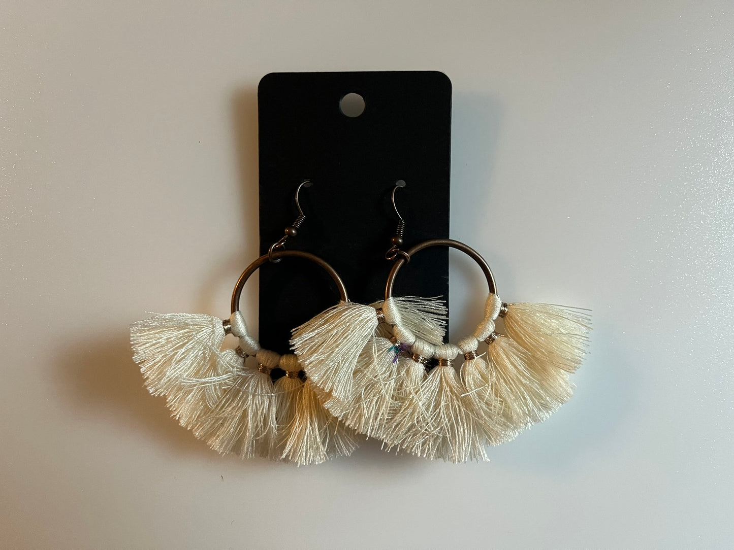 Earrings - Bronze Ring with Cream Tassel