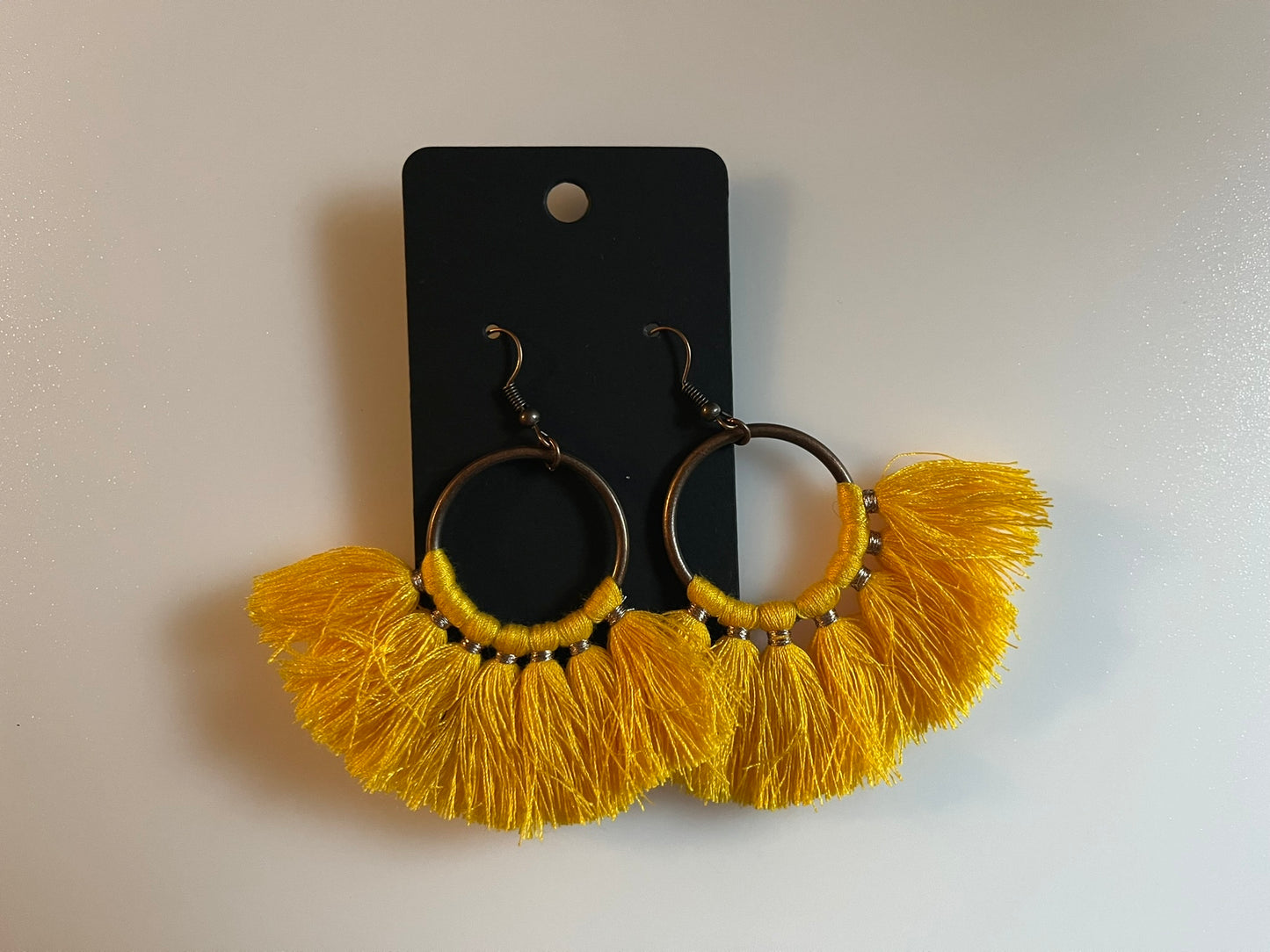 Earrings - Bronze Ring with Amber Tassel