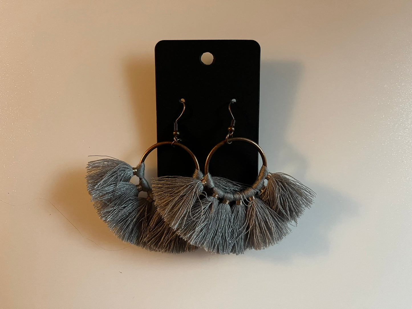 Earrings - Bronze Ring with Grey Tassel