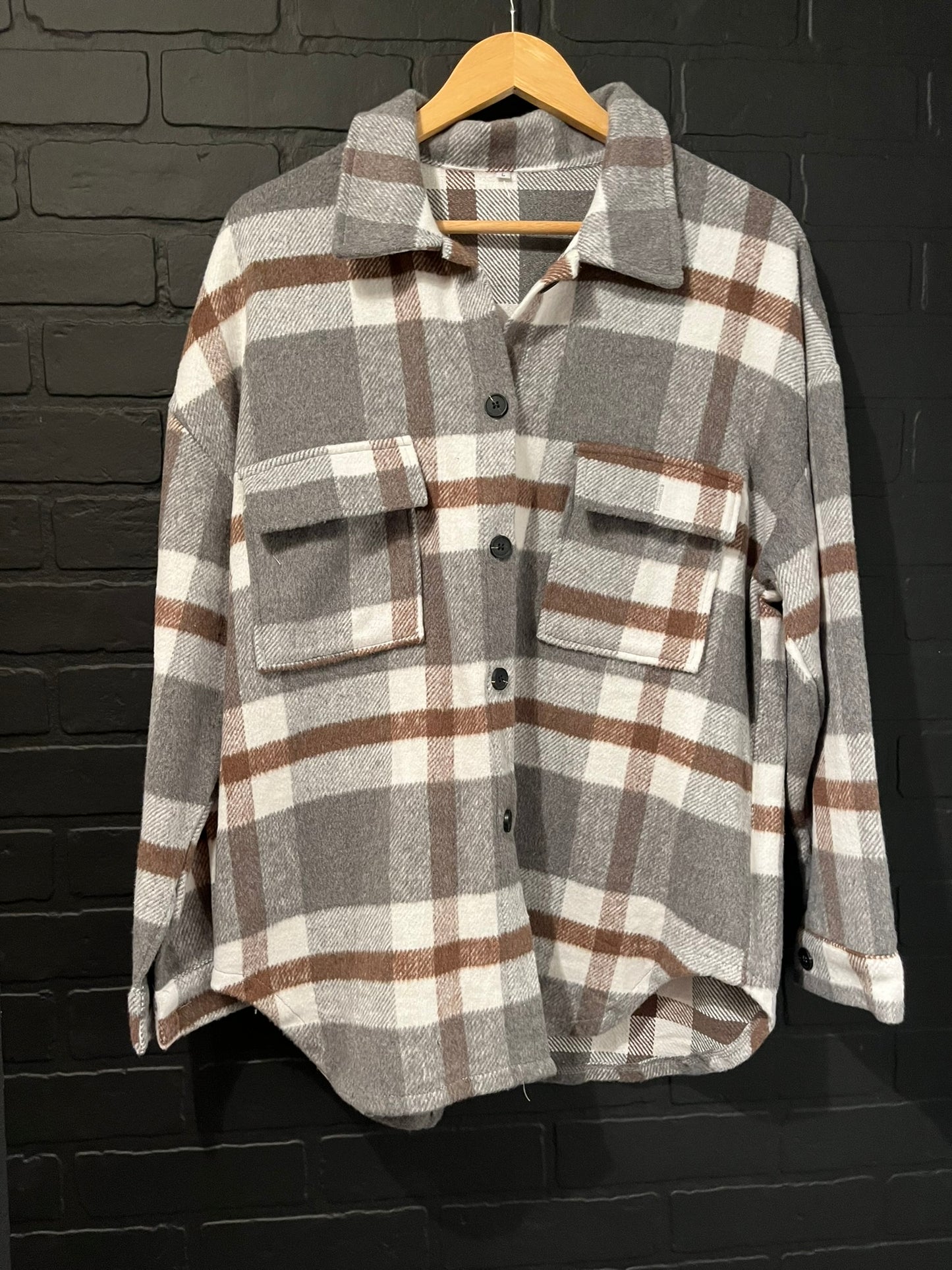 Plaid Shacket - Grey