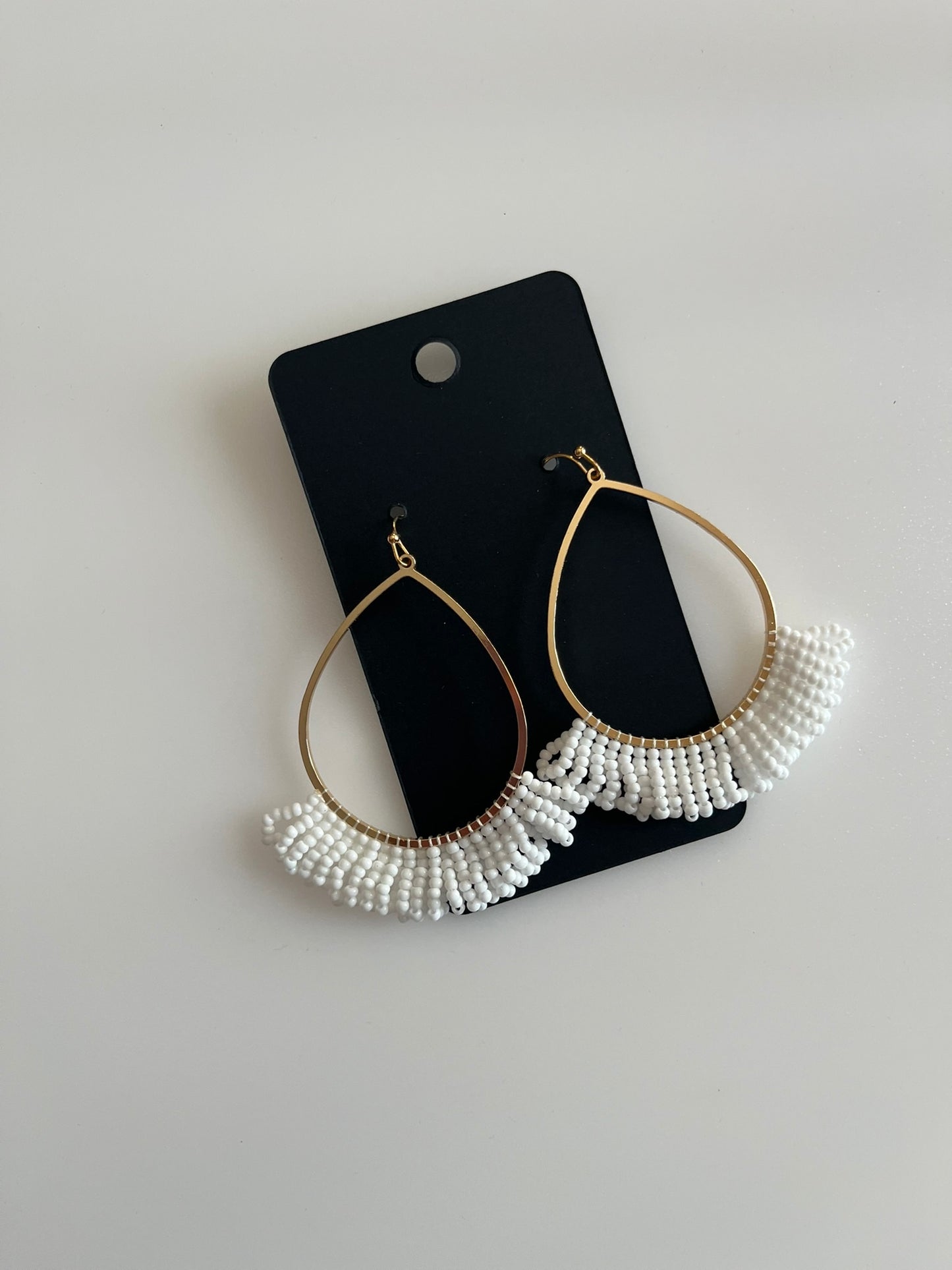 Earrings - Beaded Teardrop - White
