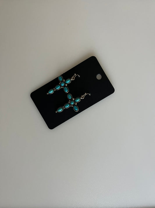 Earrings - Cross with Turquoise Beads