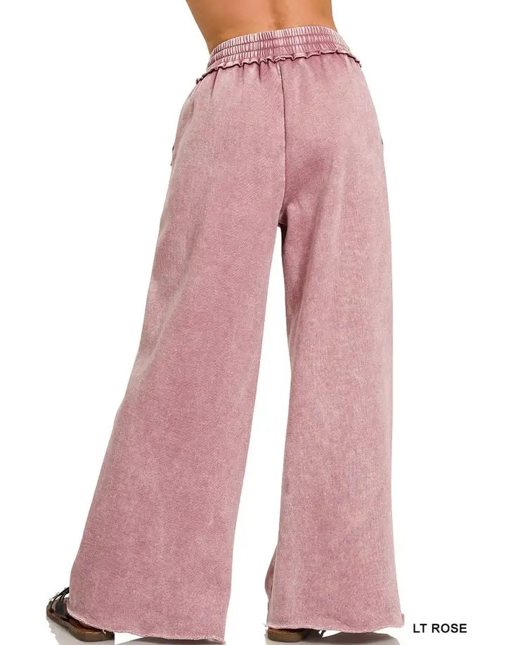 Acid Wash Fleece Pants - Light Rose