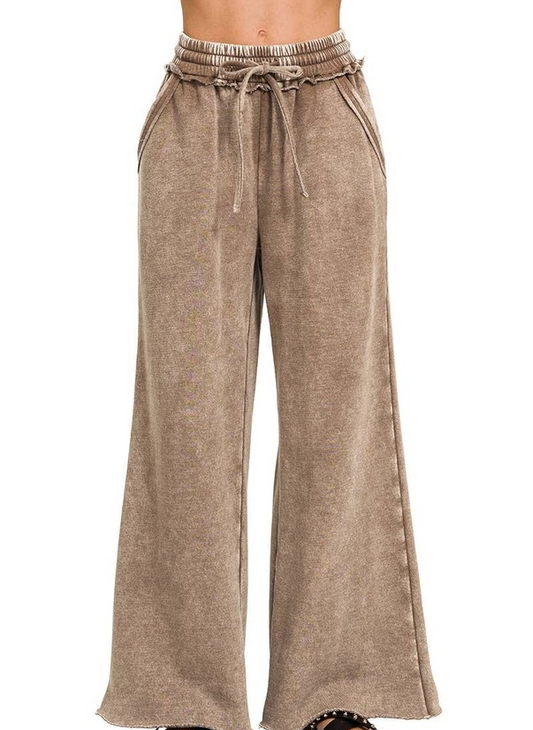 Acid Wash Fleece Pants - Mocha