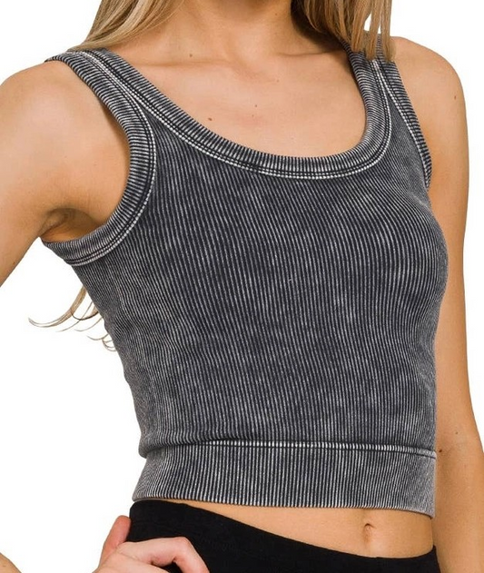 Acid Wash Tank Top - Black
