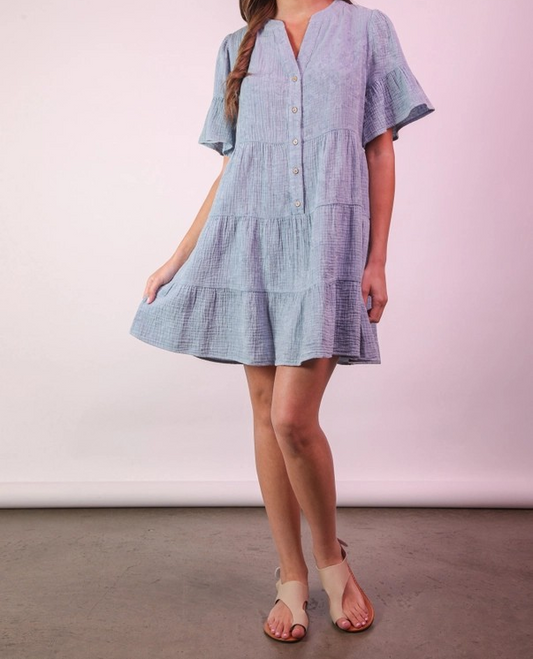 Bell Sleeve Dress - Blue