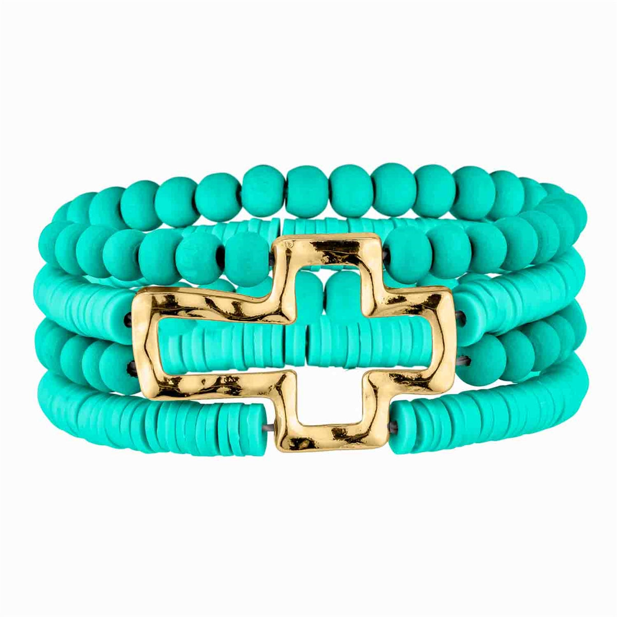 Bracelet - 4 Row Stretch with Cross - Mint