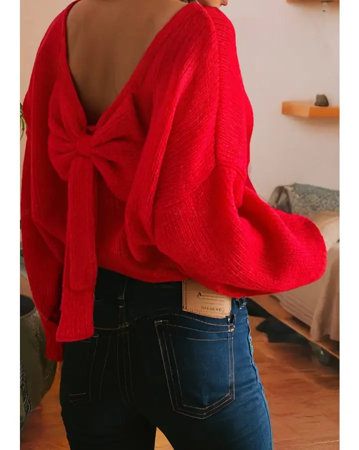 Bubble Sleeve Sweater - Red