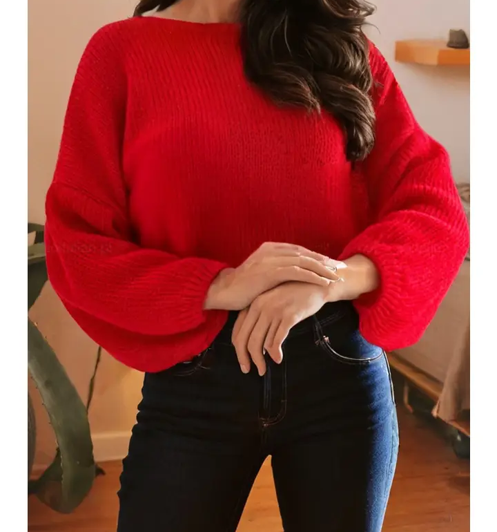 Bubble Sleeve Sweater - Red