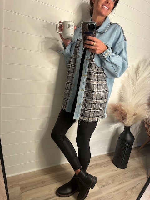 Color Block Denim Shacket