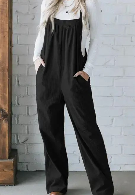 Soft Corduroy Jumpsuit - Black