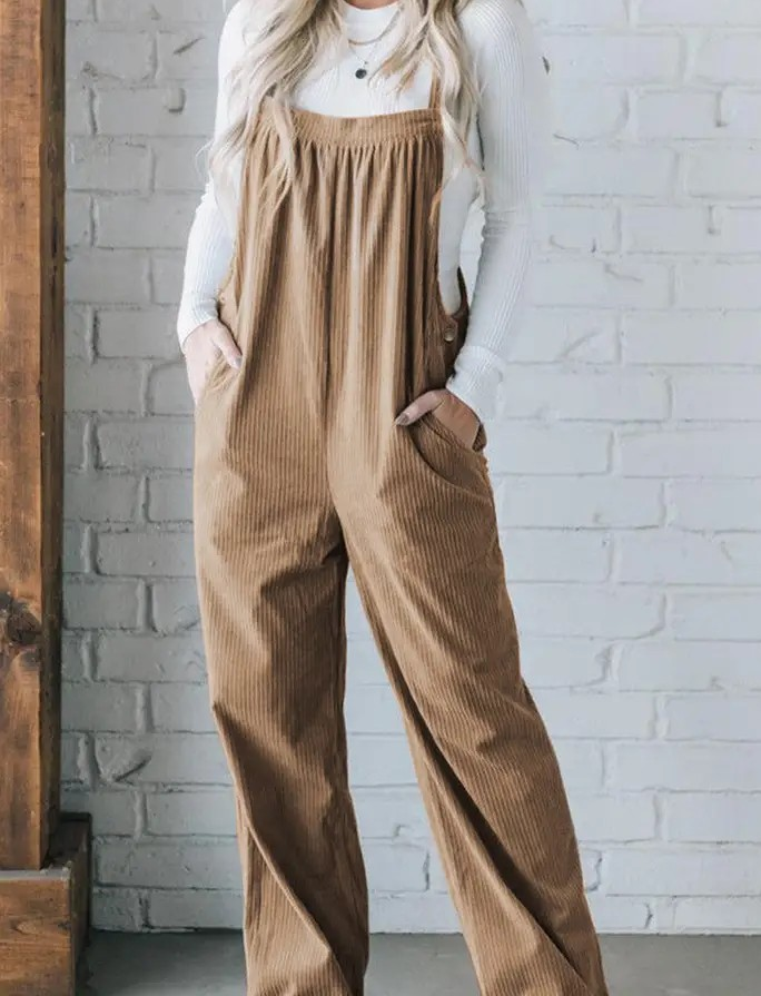 Soft Corduroy Jumpsuit - Tan