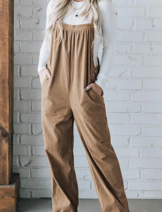 Soft Corduroy Jumpsuit - Tan