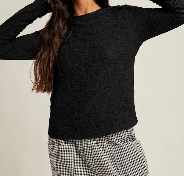 Crinkled Knit Top - Black