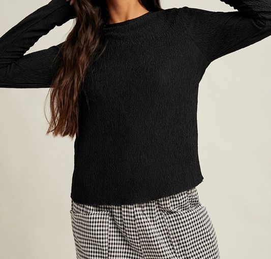 Crinkled Knit Top - Black