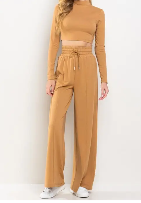 Cropped Top and Pants Set - Mocha