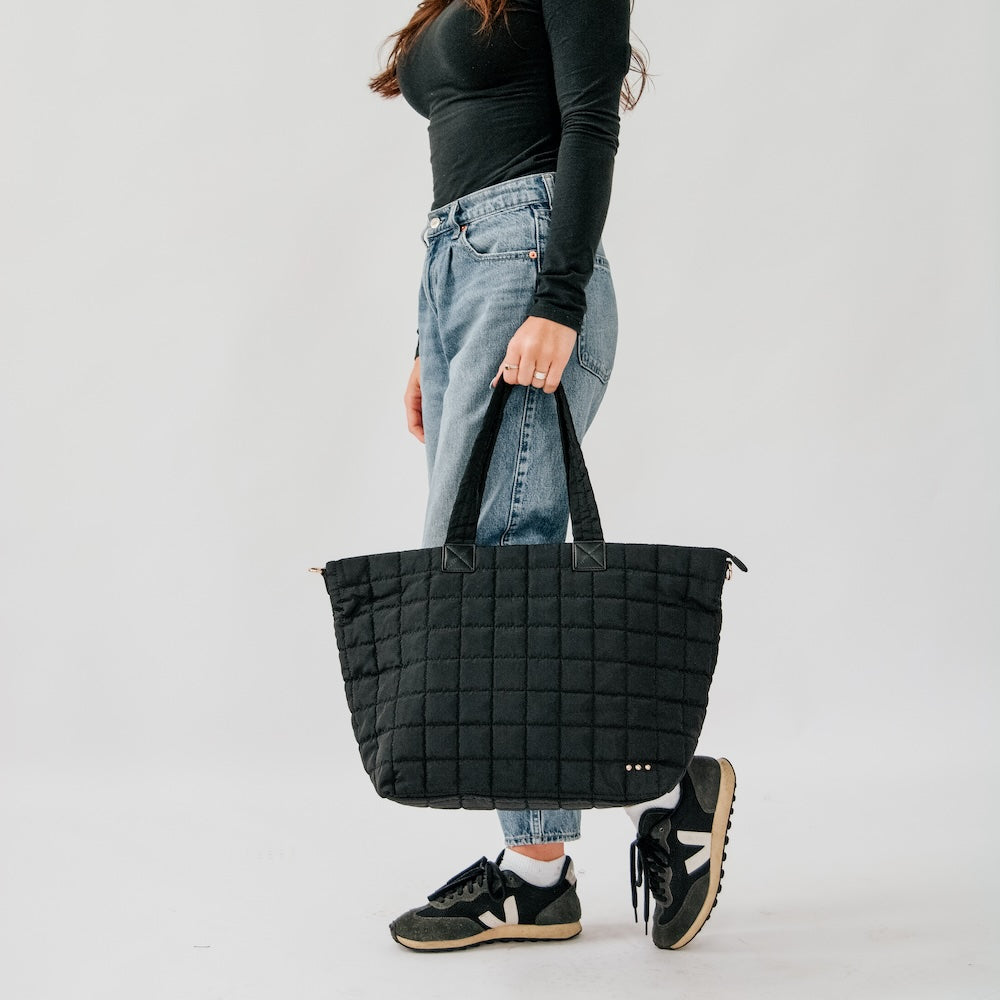 Quilted Tote Bag - Black