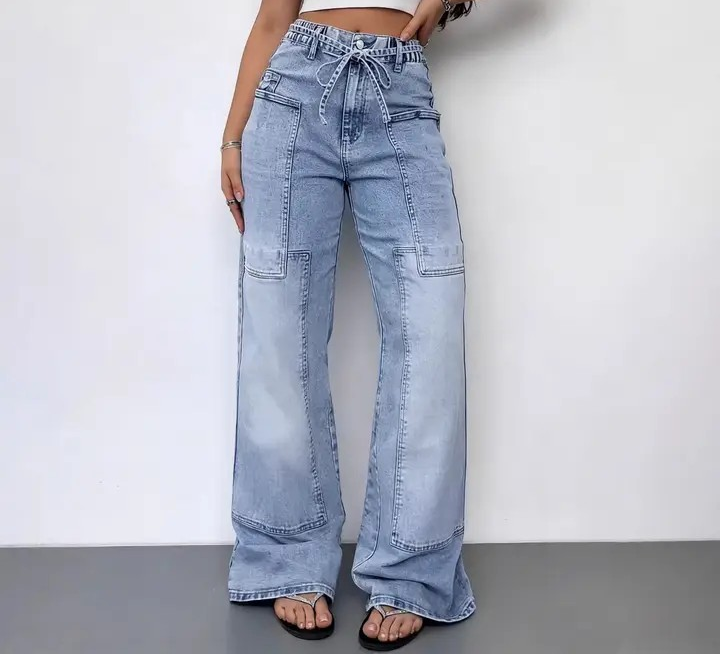 Washed Denim Cargo Jeans