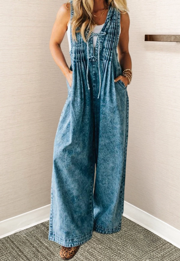 Denim Pintuck Jumpsuit