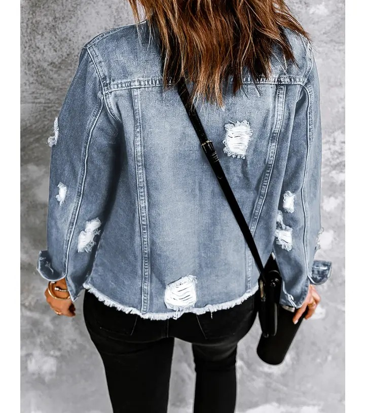 Distressed Denim Shacket - Blue