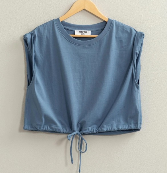 Cropped Drawstring Top - Blue