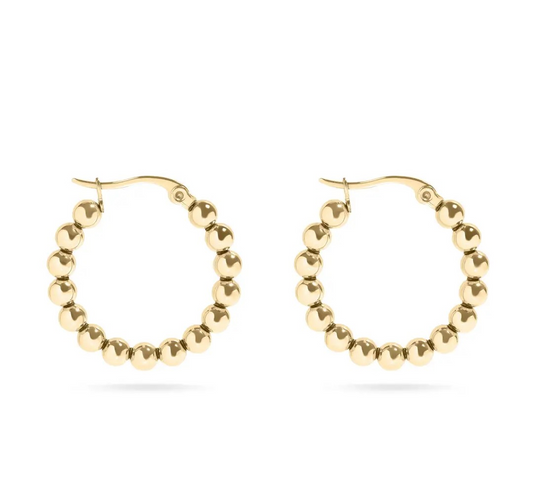 Earrings - Circle Ball Hoops - Gold