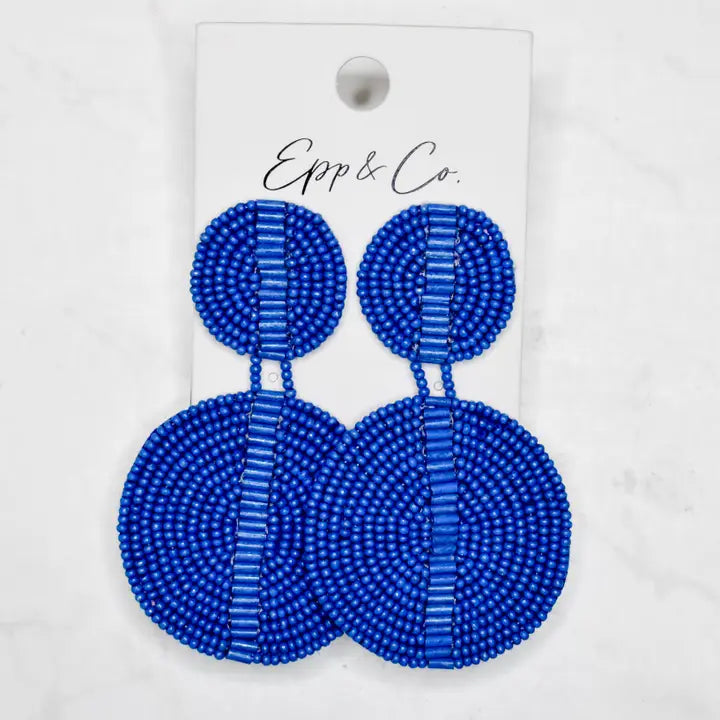 Earrings - Beaded Double Circle Drops - Blue