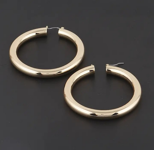 Earrings - Thick Gold Hoop