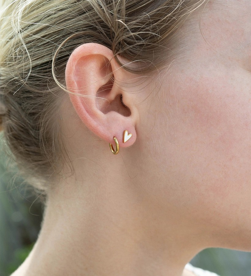 Earrings - White Heart - Gold