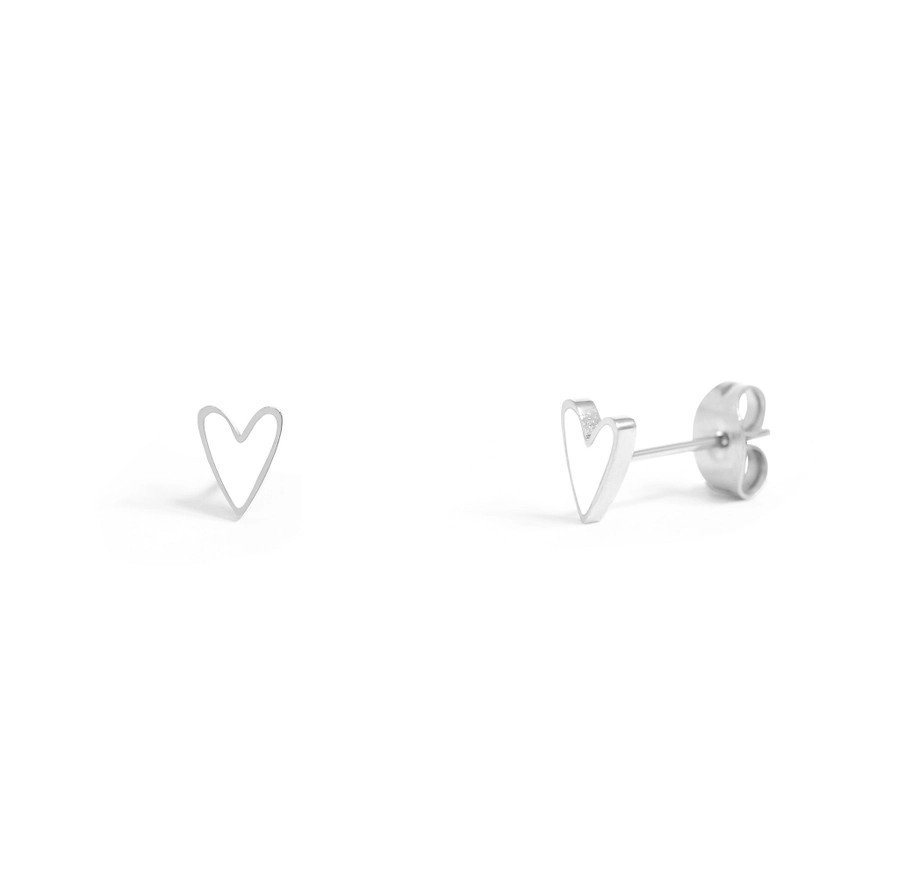 Earrings - White Heart - Silver