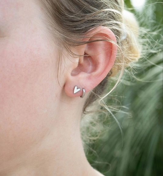 Earrings - White Heart - Silver