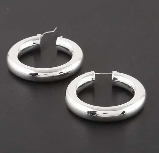 Earrings - Thick Silver Hoop