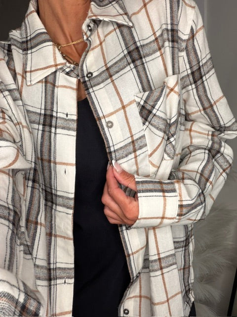 Plaid Shacket - Bone