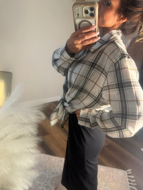 Plaid Shacket - Bone
