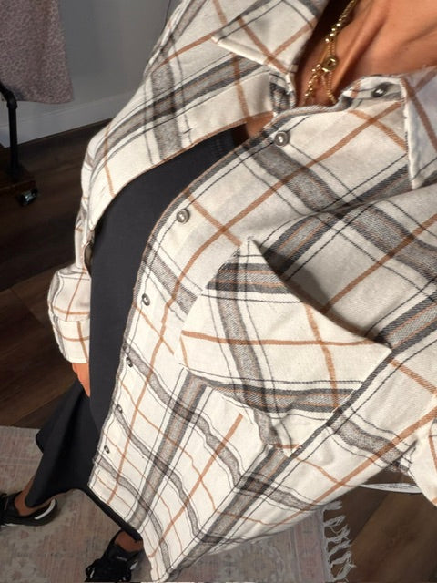 Plaid Shacket - Bone